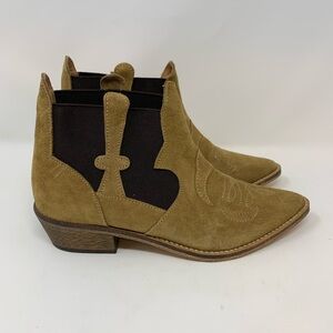 Ganni NWOB Ankle Boots Amber Split Suede Cowboy Western Tan Size EU 40 US 9